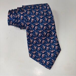 Vineyard Vines Martha's Vineyard Men's Pure Silk Blue Tie With Pink Lobsters